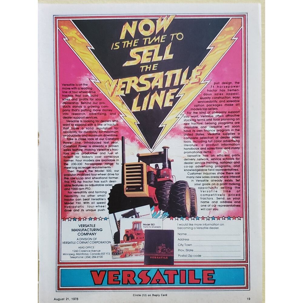 Versatile Tractor Dealership Print Advertisement 1978